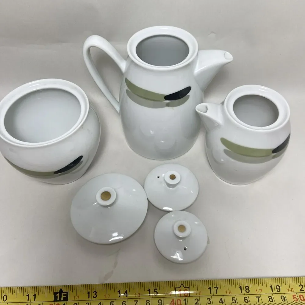 Noritake Green Island Saki Or Tea Pot with Creamer and Sugar Lot of 6  Japan